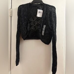 JEANNE PIERRE Black Open-Knit Shrug